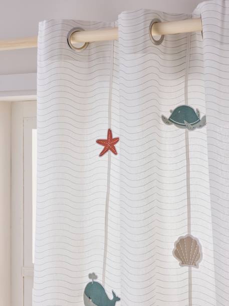 Semi-Sheer Curtain with Eyelets & Marine Animals, Under the Ocean WHITE LIGHT SOLID WITH DESIGN 