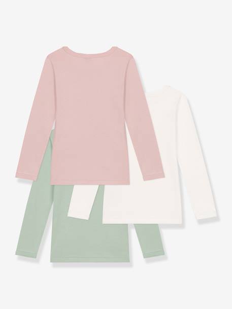 Pack of 3 plain long-sleeved cotton T-shirts for children PETIT BATEAU dusky pink 