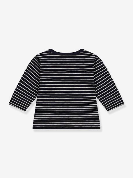 PETIT BATEAU baby's long-sleeved T-shirt in fine jersey striped navy blue 