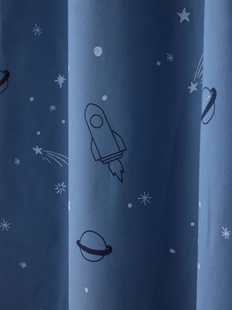 Blackout Curtain with Eyelets & Glow-in-the-Dark Planets Print Blue/Print 