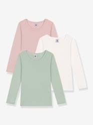 -Pack of 3 plain long-sleeved cotton T-shirts for children PETIT BATEAU