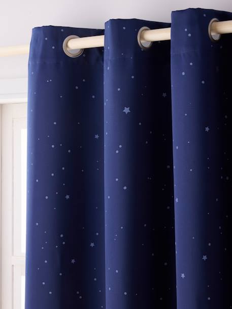 Blackout Curtain with Eyelets & Star Print Dark Blue/Print 