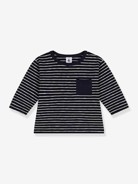 PETIT BATEAU baby's long-sleeved T-shirt in fine jersey striped navy blue 