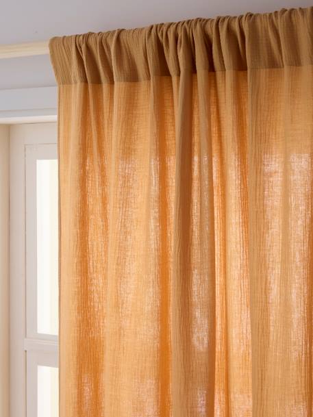 Semi-sheer Rod Pocket Curtain in Cotton Gauze cinnamon+ecru+grey blue+rosy+sage green 