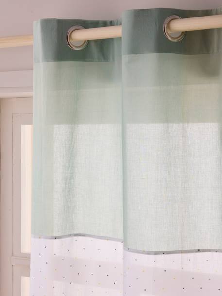 Sheer Curtain with Eyelets & Dotted Print Dark Green 