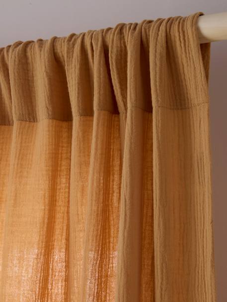 Semi-sheer Rod Pocket Curtain in Cotton Gauze cinnamon+ecru+grey blue+rosy+sage green 