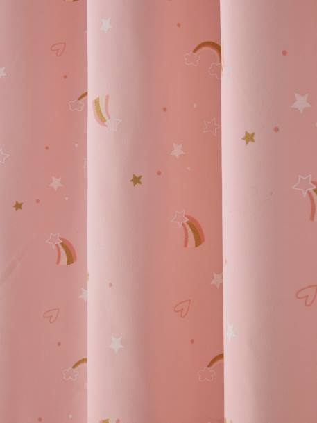 Blackout Curtain with Eyelets & Glow-in-the-Dark Rainbow Print Light Pink 