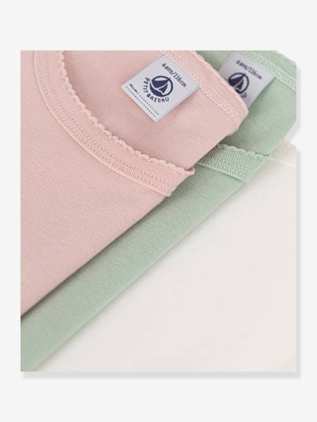 Pack of 3 plain long-sleeved cotton T-shirts for children PETIT BATEAU dusky pink 