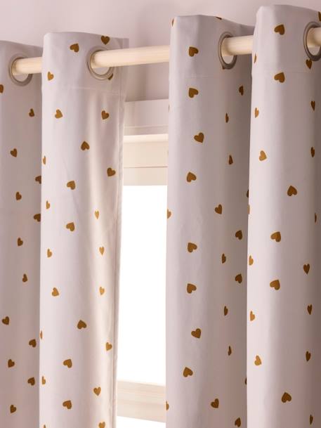 Pack of 2 Blackout Curtains with Eyelets & Heart Print printed beige 