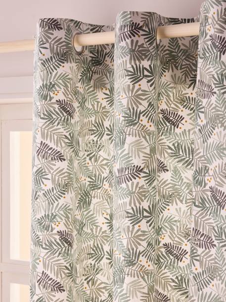 Semi-Sheer Curtain with Eyelets and Foliage Print, Hanoi Green/Print 