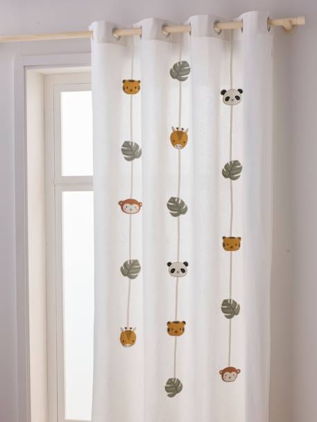 Semi-Sheer Curtain with Eyelets & Animal Garland, Hanoi ecru 