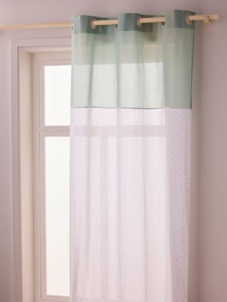 Sheer Curtain with Eyelets & Dotted Print Dark Green 