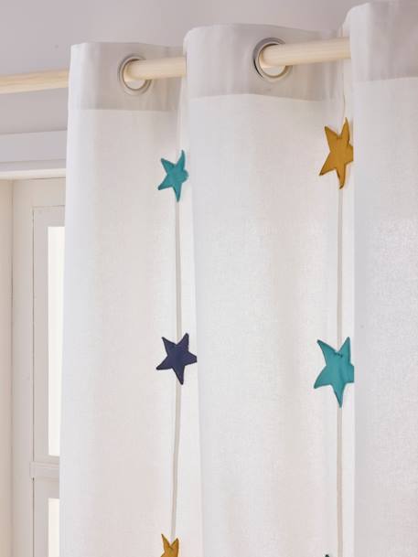 Semi-Sheer Curtain with Eyelets & Starry Garlands Green+White 