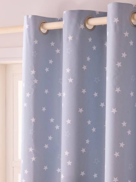 Blackout Curtains with Eyelets & Star Print Blue 