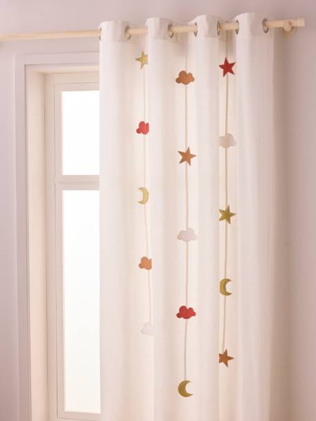 Semi-Sheer Curtain with Eyelets & Starry Garlands terracotta 