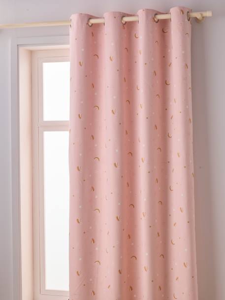 Blackout Curtain with Eyelets & Glow-in-the-Dark Rainbow Print Light Pink 