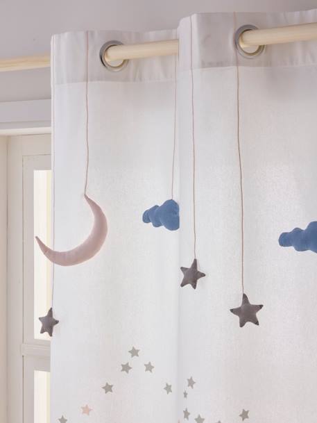 Semi-Sheer Curtain with Eyelets & Clouds & Stars Garland White 