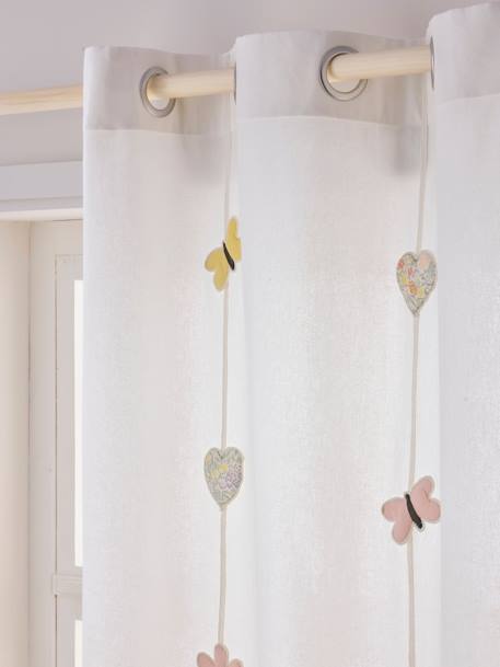 Semi-Sheer Curtains with Eyelets & Butterfly & Flower Garland, Countryside ecru 