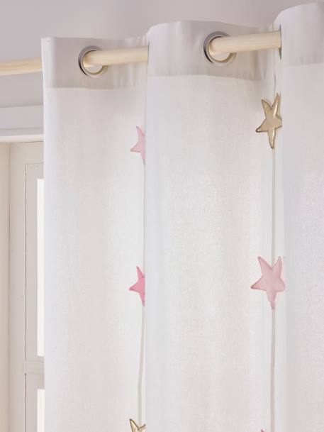 Semi-Sheer Curtain with Eyelets & Starry Garlands Green+White 