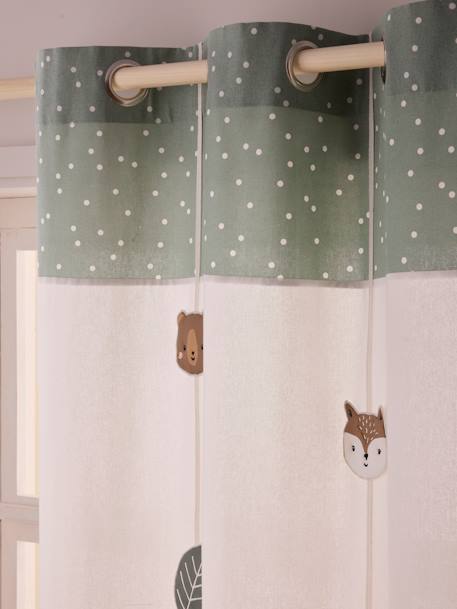 Semi-Sheer Curtain with Eyelets & Animals Print, Green Forest sage green 