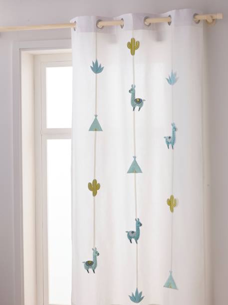 Semi-Sheer Curtain with Eyelets & Cactus Garlands White 