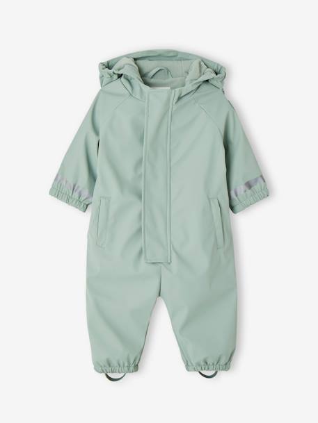 Water-Repellent Pramsuit with Hood, Lined in Polar Fleece, for Babies sage green 