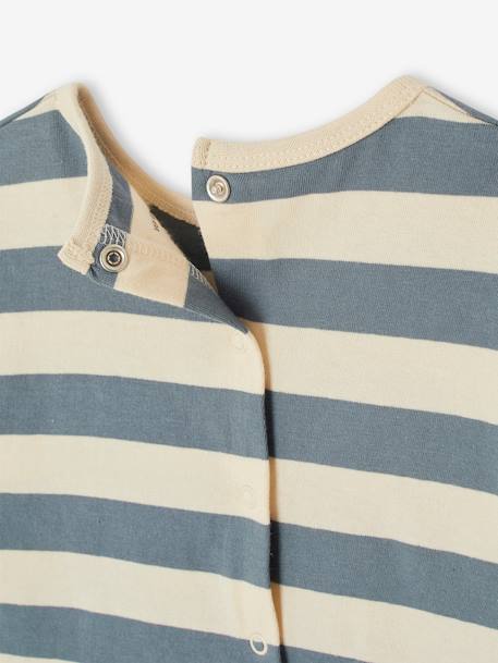 Striped Top in Organic Cotton for Babies aqua green+grey blue 