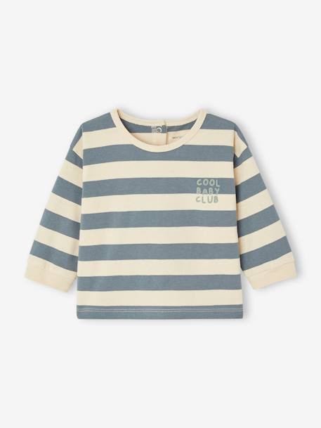 Striped Top in Organic Cotton for Babies aqua green+grey blue 