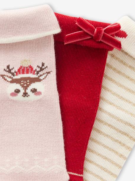 Pack of 3 Pairs of Christmas Socks for Baby Girls rosy 