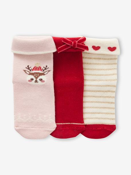 Pack of 3 Pairs of Christmas Socks for Baby Girls rosy 