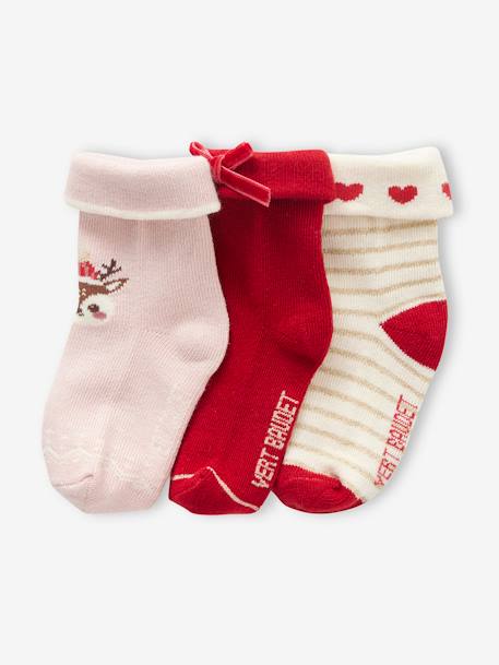 Pack of 3 Pairs of Christmas Socks for Baby Girls rosy 