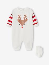 -Christmas Sleepsuit with Reindeer + Socks Set for Babies