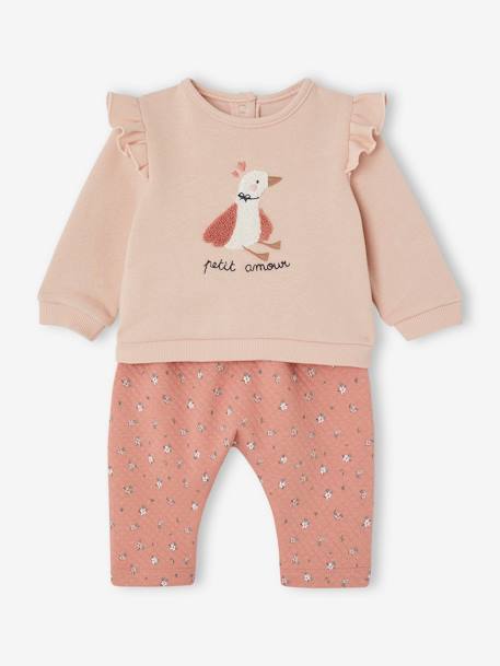 Sweatshirt & Trousers Combo for Babies ecru+marl beige+rose 