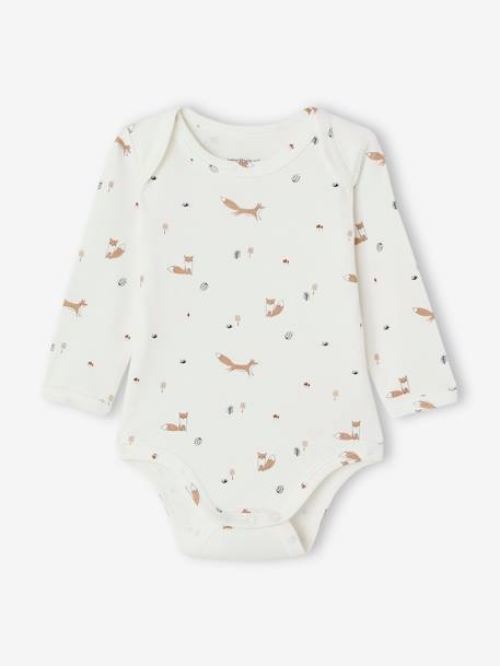 Pack of 5 Long Sleeve Bodysuits in Organic Cotton with Cutaway Shoulders for Babies marl beige 