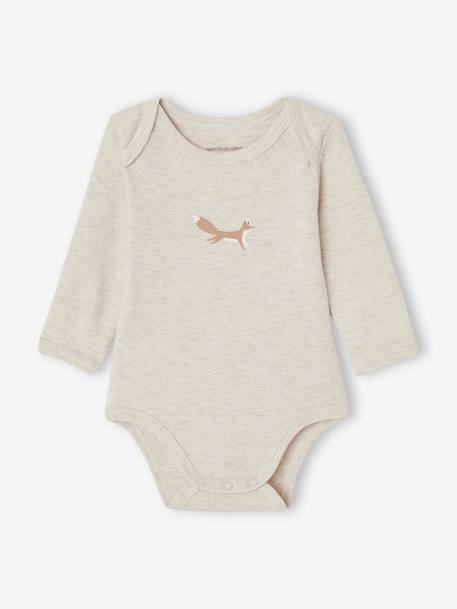 Pack of 5 Long Sleeve Bodysuits in Organic Cotton with Cutaway Shoulders for Babies marl beige 