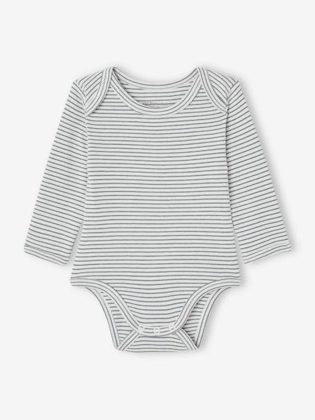 Pack of 5 Long Sleeve Bodysuits in Organic Cotton with Cutaway Shoulders for Babies marl beige 