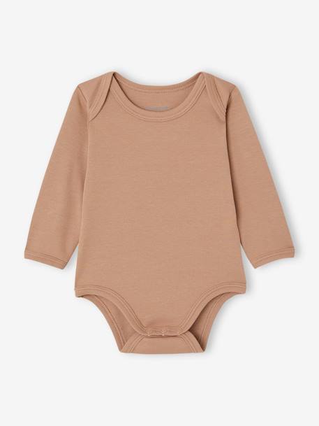 Pack of 5 Long Sleeve Bodysuits in Organic Cotton with Cutaway Shoulders for Babies marl beige 