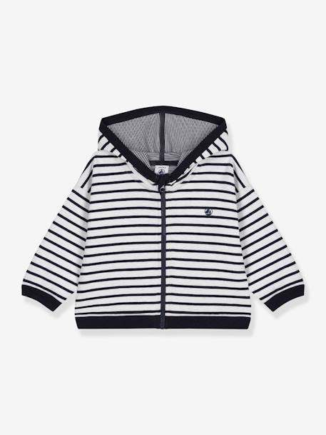 Boy's hooded sweatshirt PETIT BATEAU striped blue 