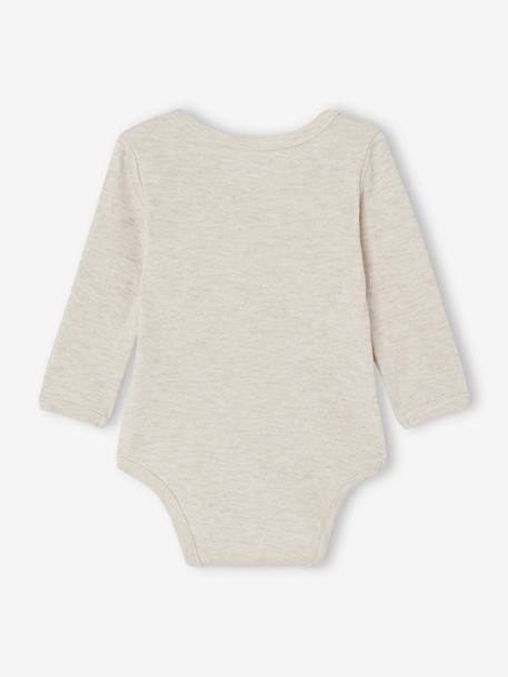 Pack of 5 Long Sleeve Bodysuits in Organic Cotton with Cutaway Shoulders for Babies marl beige 