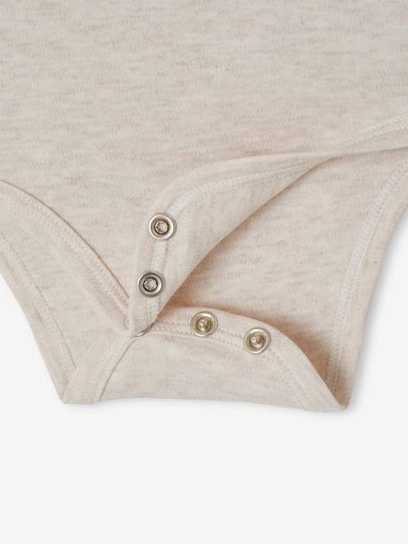 Pack of 5 Long Sleeve Bodysuits in Organic Cotton with Cutaway Shoulders for Babies marl beige 