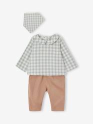 Shirt Bodysuit + Corduroy Trousers + Bandana Ensemble for Babies