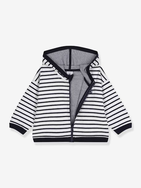 Boy's hooded sweatshirt PETIT BATEAU striped blue 