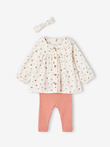 3-Piece Outfit with Blouse + Leggings + Headband for Babies rose 