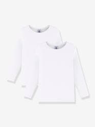 Boys-Tops-T-Shirts-Pack of 2 white long-sleeved T-shirts PETIT BATEAU