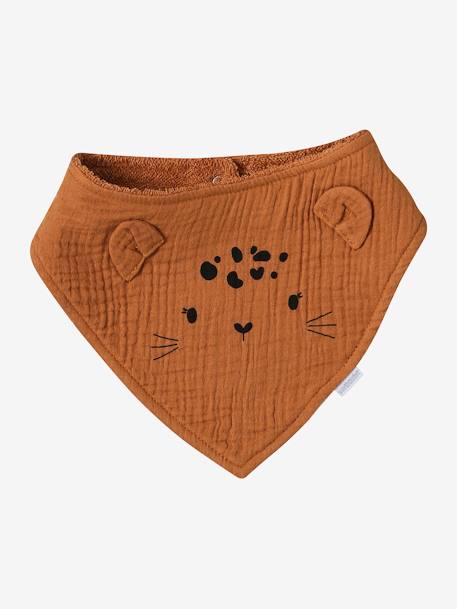 Pack of 3 Bandana-Style Bibs in Terry Cloth & Cotton Gauze BROWN MEDIUM SOLID+hazel 