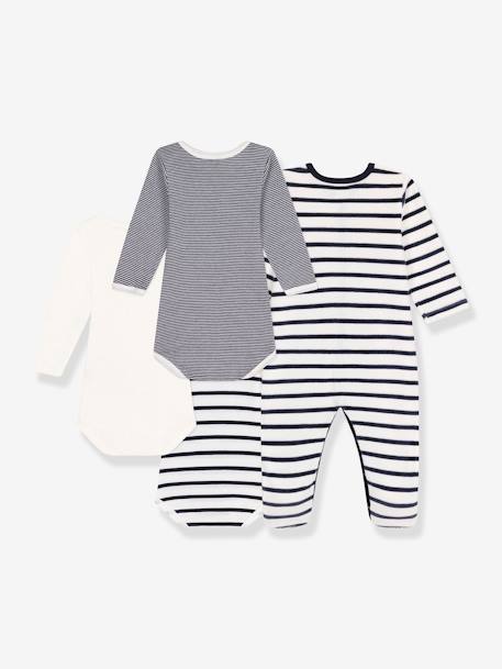 Set of 1 Sleepsuit and 3 Striped Bodysuits striped blue 