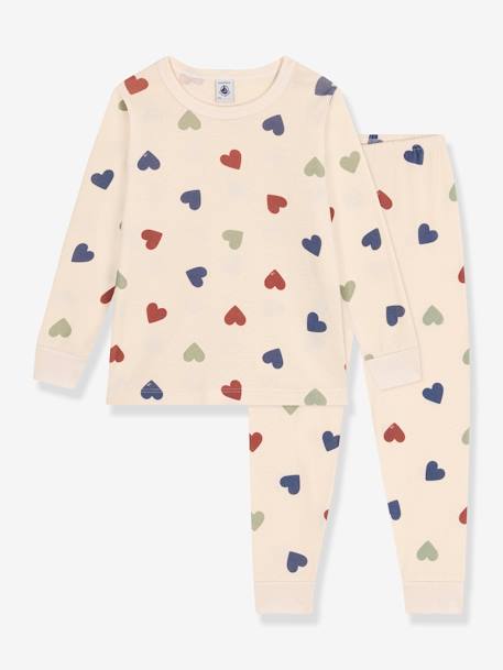 PETIT BATEAU heart print cotton pyjamas beige 