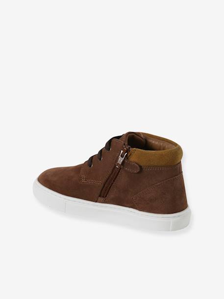 High-Top Leather Trainers with Laces, for Boys brown+navy blue 