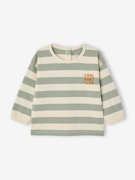 Striped Top in Organic Cotton for Babies aqua green+grey blue 