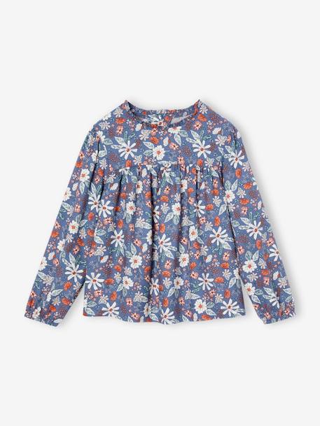 Floral Blouse for Girls ecru+indigo+rosy+sage green 